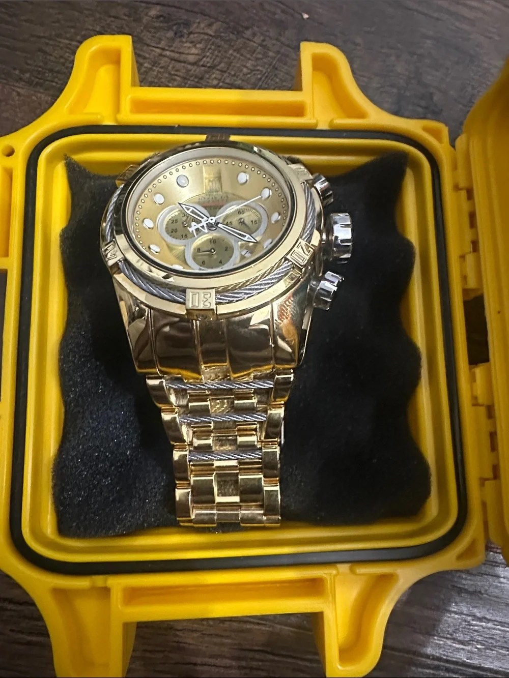Invicta Gold and Black Men's Chronograph Watch in Yellow Case